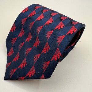 Princeps Alexander Mens Silk Tie Navy Blue Red Geometric Wing Pattern Italy